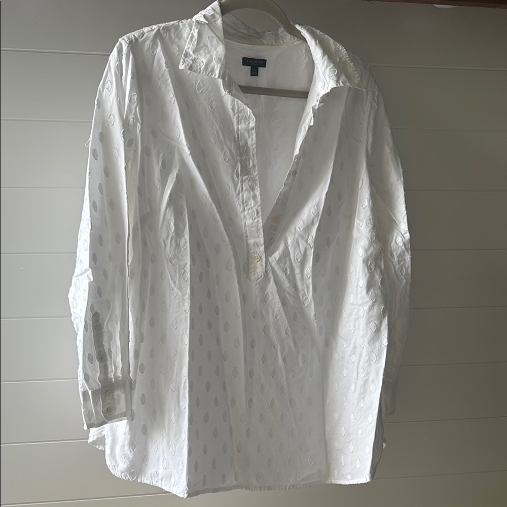 Talbots White Blouse with Relaxed Fit and Long Sleeves